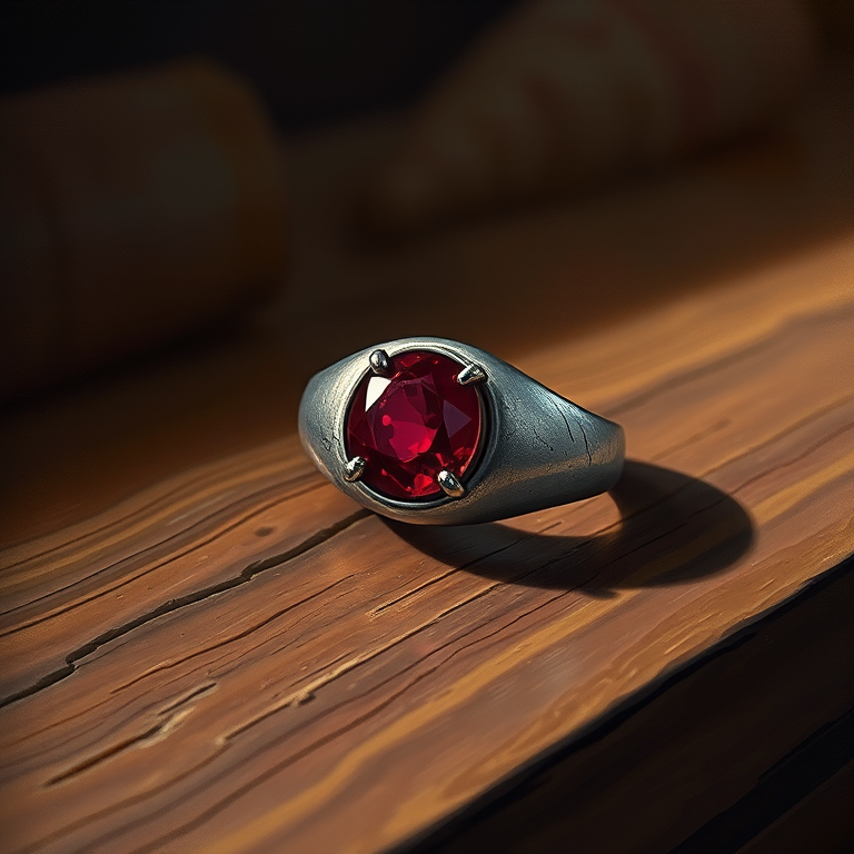 Bodegón de Anillo de plata con rubí falso