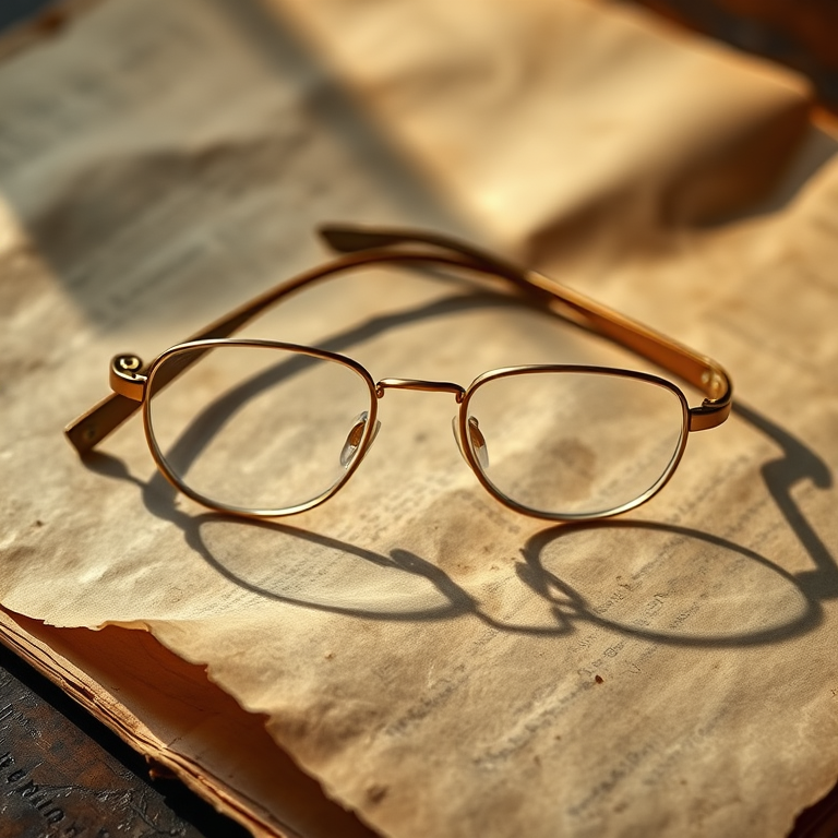 Bodegón de Gafas de lectura doradas