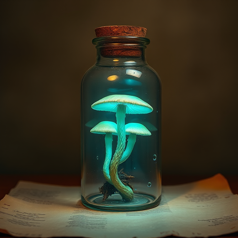 Bodegón de Frasco del hongo bioluminiscente
