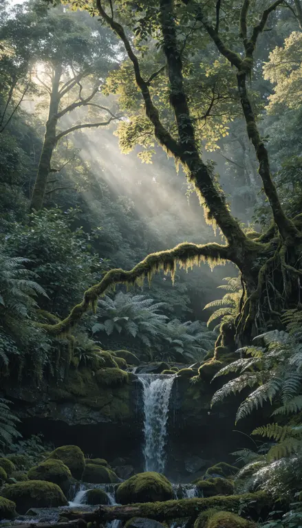 Fondo para croma Bosque con cascada