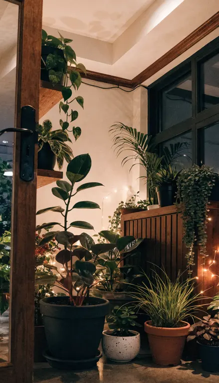 Fondo para croma Rincón de plantas noche