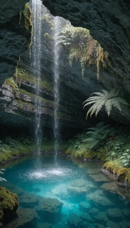 Fondo para croma Cueva con cascada