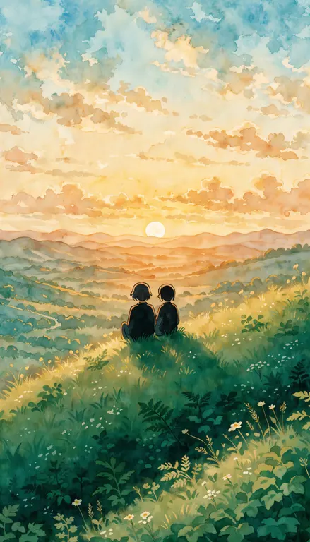 Wallpaper Atardecer en la colina · 2
