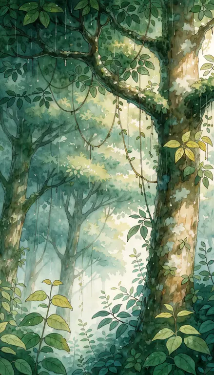 Wallpaper Bosque bajo la lluvia · 2