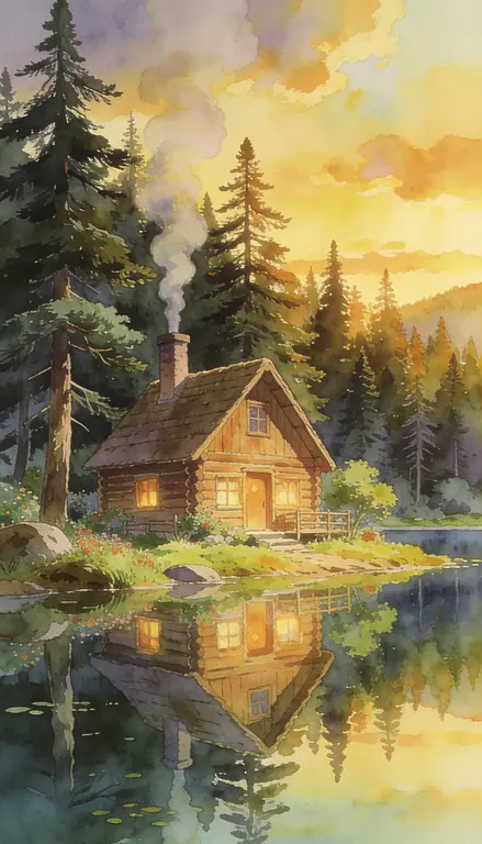 Wallpaper Cabaña junto al lago · 1