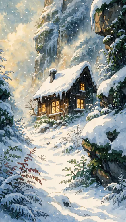 Wallpaper Cabaña en la nieve · 2