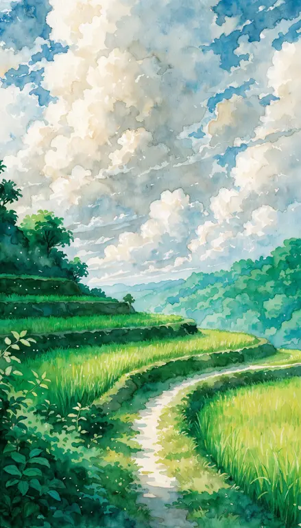 Wallpaper Camino entre arrozales · 2