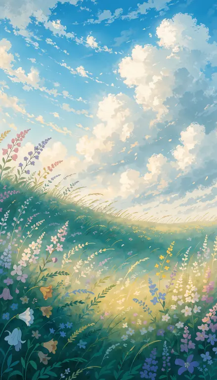 Wallpaper Campo de flores al viento · 2