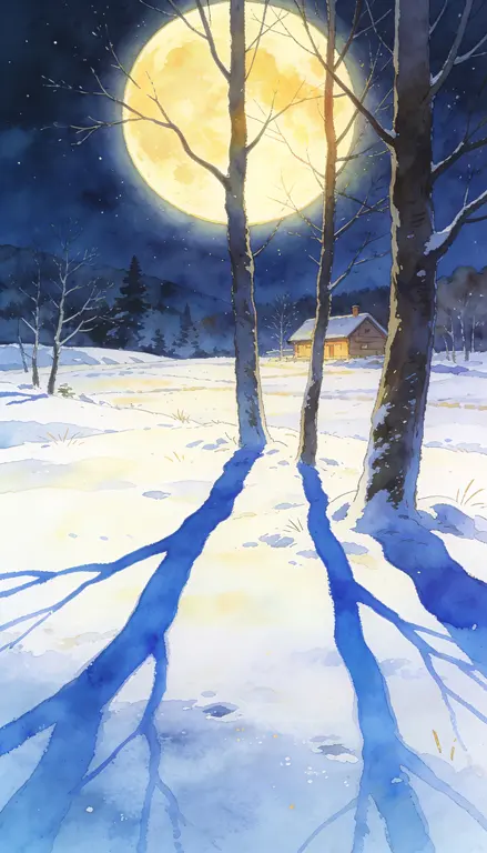 Wallpaper Campo nevado bajo la luna · 1
