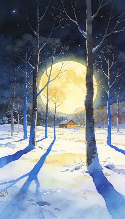 Wallpaper Campo nevado bajo la luna · 2