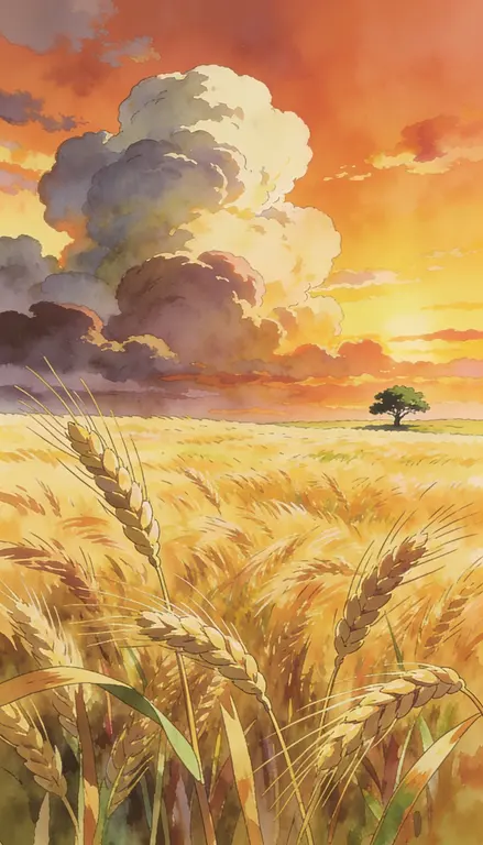 Wallpaper Campo de trigo al atardecer · 2