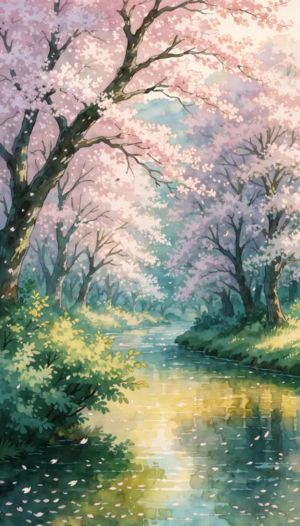 Wallpaper Cerezos junto al río · 1
