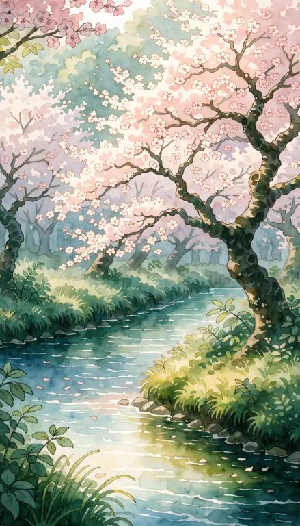 Wallpaper Cerezos junto al río · 2