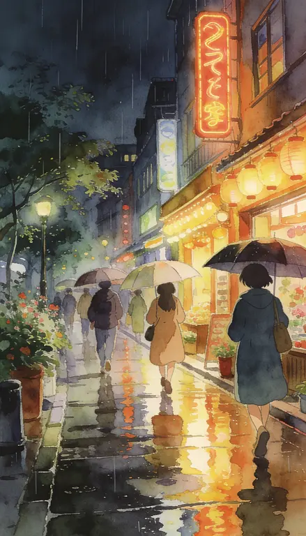 Wallpaper Ciudad de noche bajo la lluvia · 1