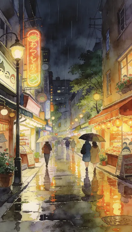 Wallpaper Ciudad de noche bajo la lluvia · 2