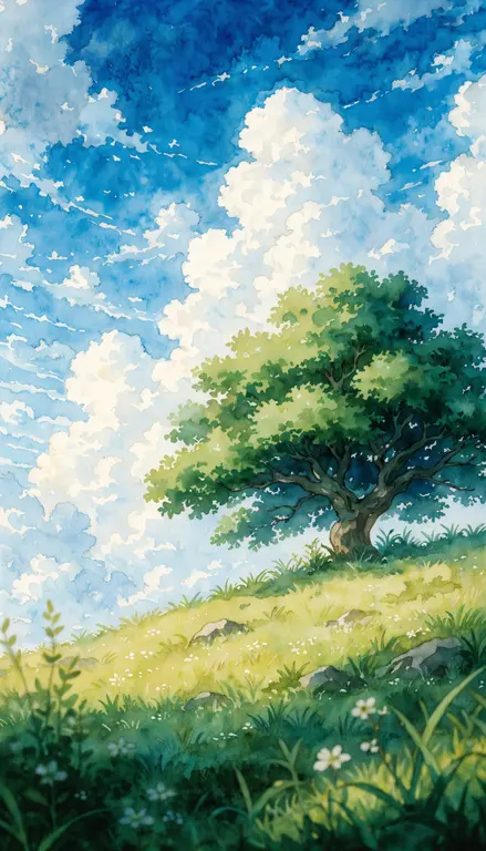 Wallpaper Colina con árbol solitario · 2