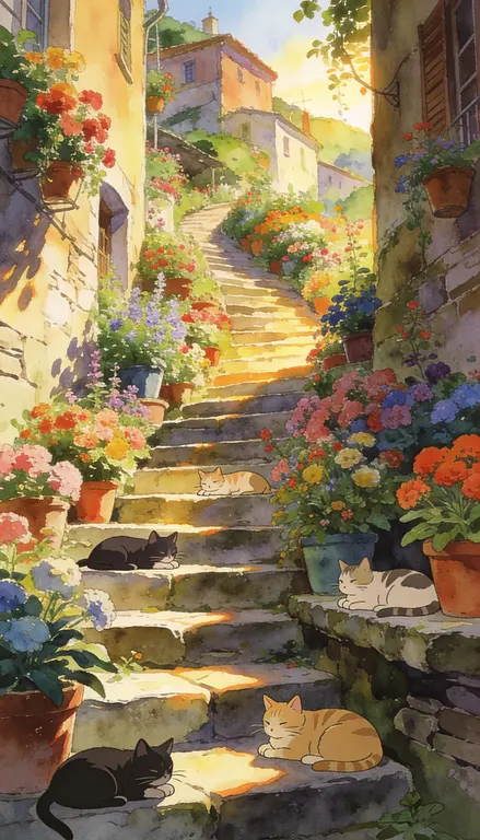 Wallpaper Escalinata con flores · 2