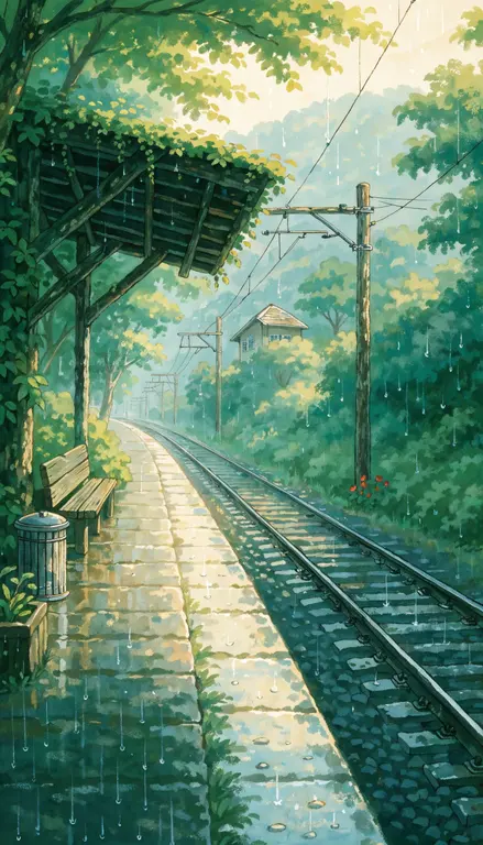 Wallpaper Estación bajo la lluvia · 1