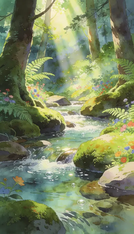 Wallpaper Floresta con arroyo · 1