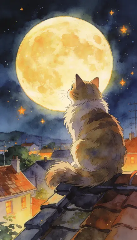 Wallpaper Gato en el tejado · 1