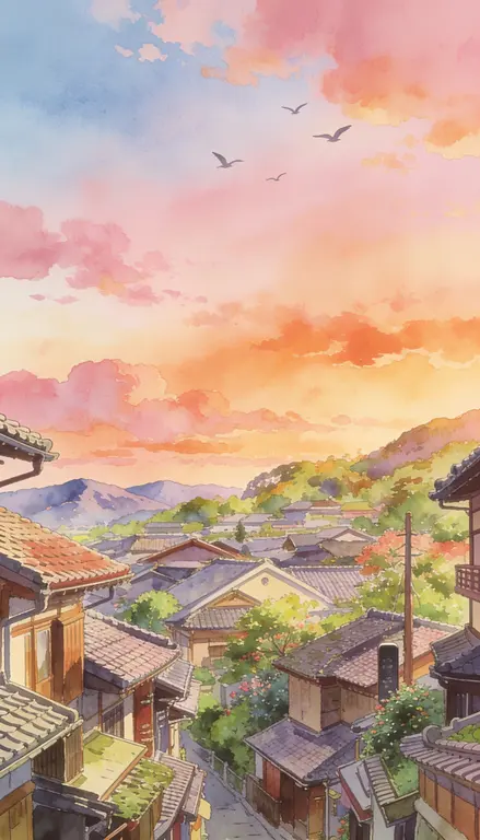 Wallpaper Tejados de Japón al amanecer · 1