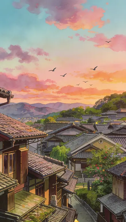 Wallpaper Tejados de Japón al amanecer · 2