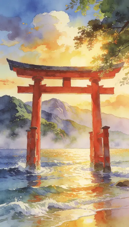 Wallpaper Torii en el mar · 1