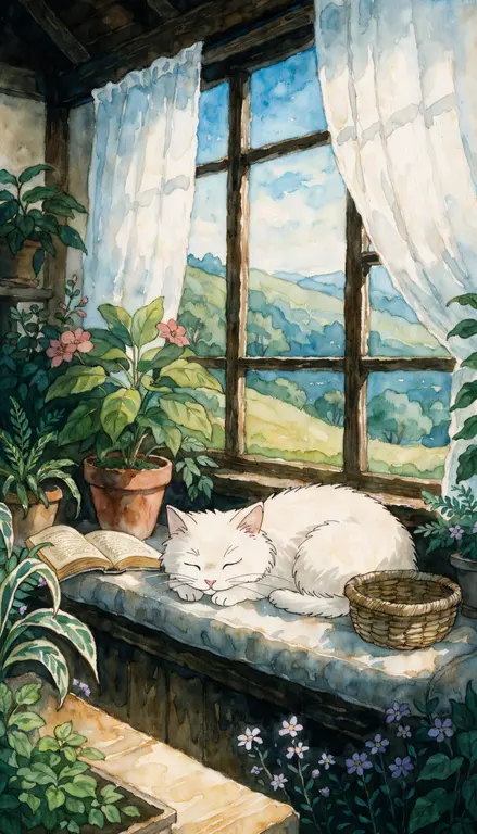Wallpaper Ventana con gato · 2
