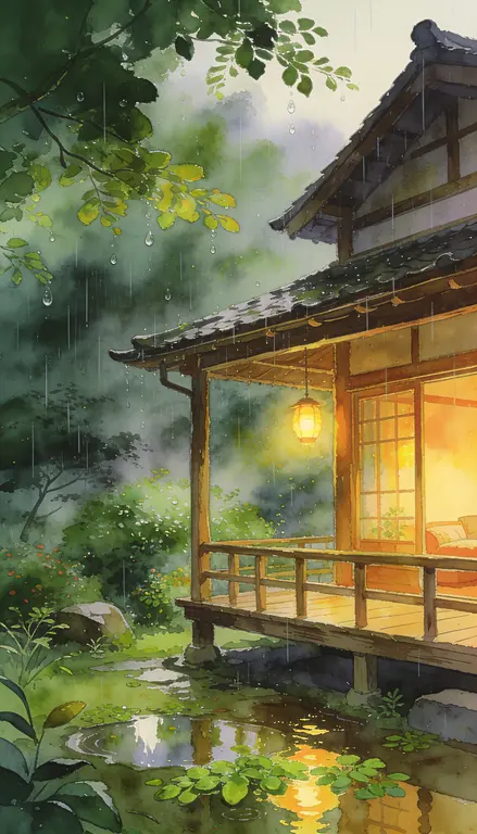 Wallpaper Veranda bajo la lluvia · 1
