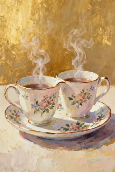 Ilustración gouache-of-two-porcelain- para agradecimiento