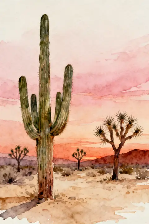 Ilustración gouache-of-a-desert-weddi para save-the-date