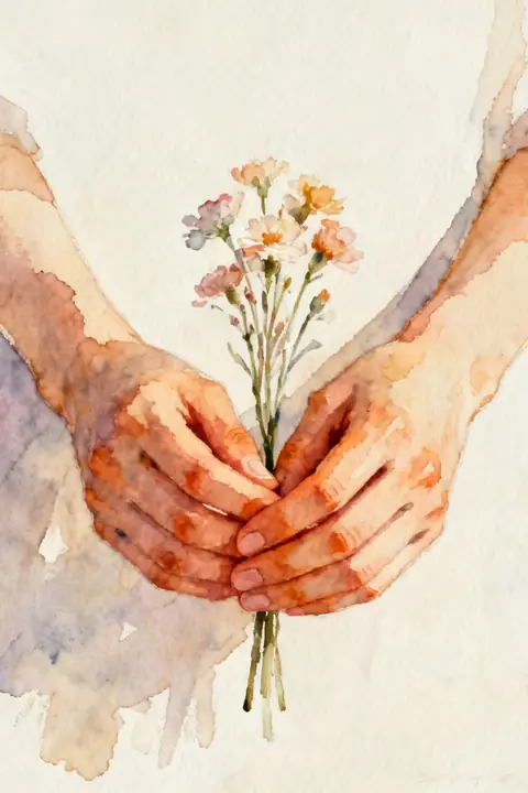 Ilustración gouache-of-clasped-hands- para save-the-date