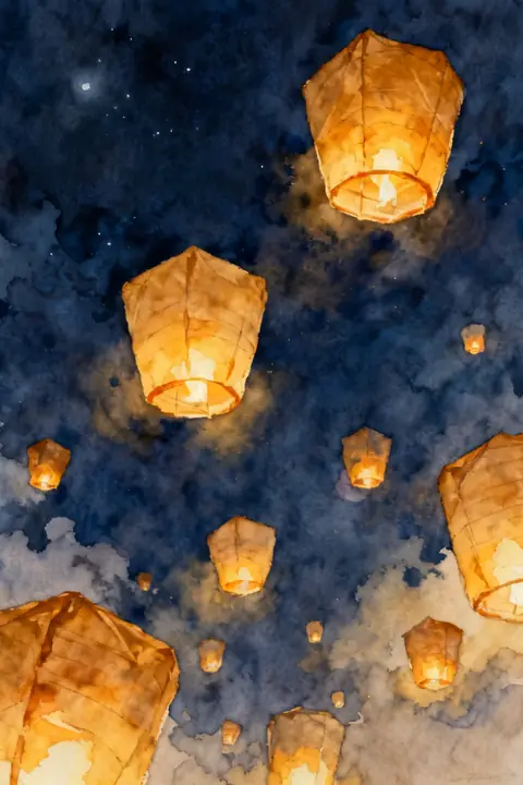 Ilustración gouache-of-paper-lanterns para save-the-date