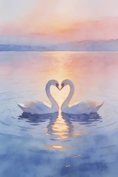 Ilustración gouache-of-two-swans-form para save-the-date