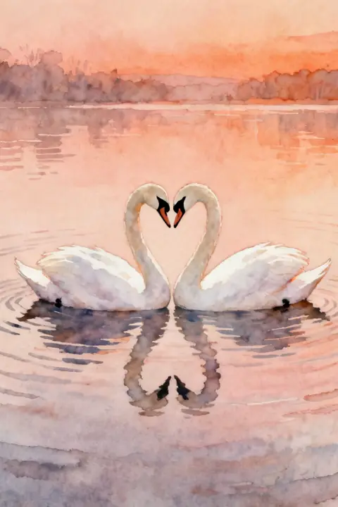 Ilustración gouache-of-two-swans-form para save-the-date
