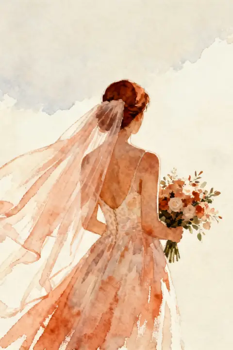 Ilustración gouache-portrait-of-a-bri para save-the-date