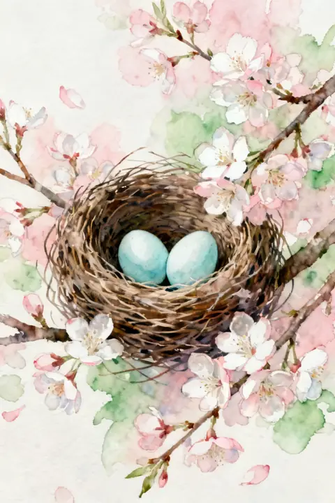 Ilustración watercolor-of-a-birds-nes para save-the-date