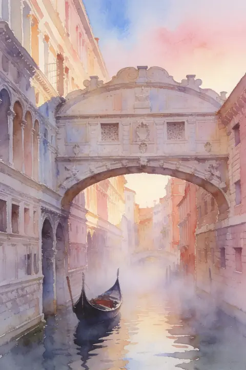 Ilustración watercolor-of-venice-at-d para save-the-date