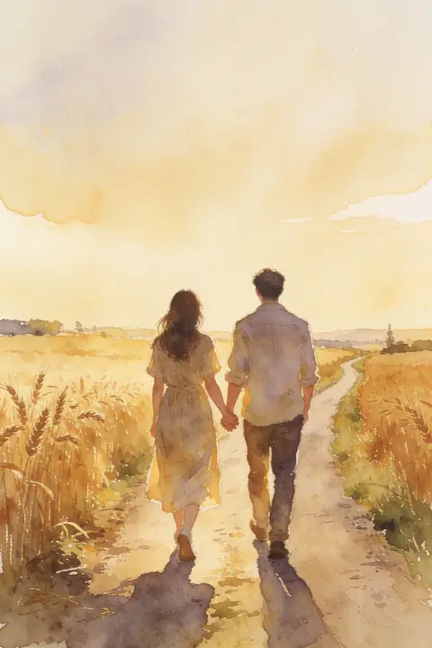 Ilustración watercolor-scene-of-a-cou para save-the-date