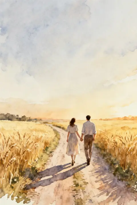 Ilustración watercolor-scene-of-a-cou para save-the-date