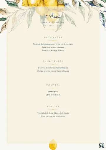 Menú de boda para la plantilla Amalfi Limones