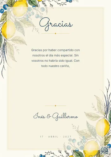 Tarjeta de agradecimiento para la plantilla Amalfi Limones