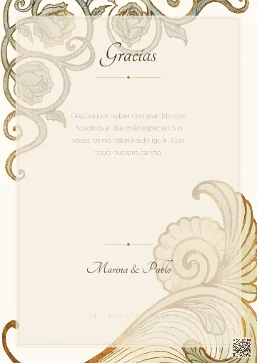 Tarjeta de agradecimiento para la plantilla Art Nouveau Rosas