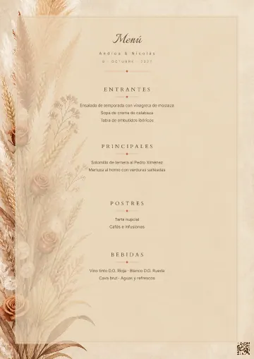 Menú de boda para la plantilla Boho Terracota