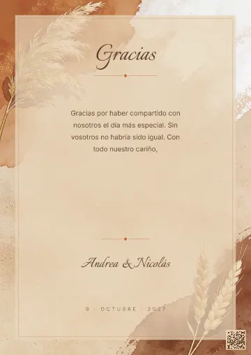Tarjeta de agradecimiento para la plantilla Boho Terracota