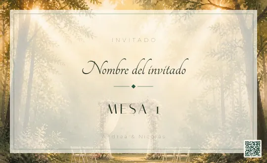 Tarjeta de mesa para la plantilla Boda en el Bosque