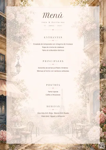 Menú de boda para la plantilla Café Parisino