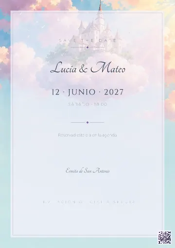 Save the Date para la plantilla Castillo en las Nubes