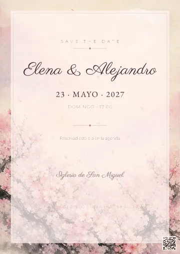 Save the Date para la plantilla Cerezos en Flor