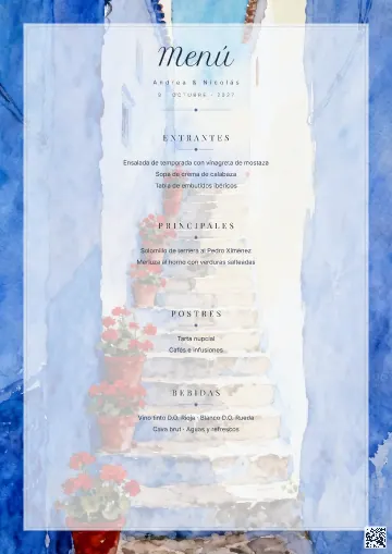 Menú de boda para la plantilla Chefchaouen Azul